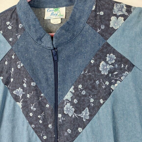 Vintage Coco Bay Miami Women Zip Jacket Denim 80s Medium Damaged Zipper Grandma - Picture 14 of 15
